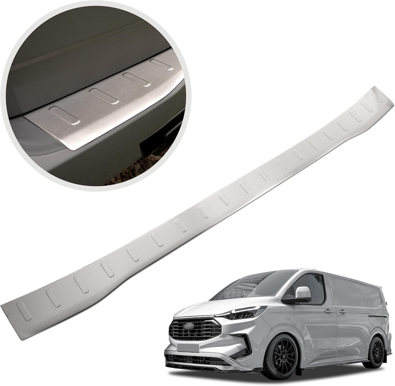 Protection de Pare-Chocs Arrière Compatible avec Ford Transit Custom 2023+ - Acier Inoxydable, Brossé, Argenté ; Protection de Seuil de Coffre pour Protéger Votre Voiture des Rayures 6-Argent
