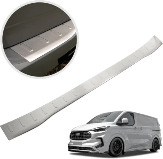 Protection de Pare-Chocs Arrière Compatible avec Ford Transit Custom 2023+ - Acier Inoxydable, Brossé, Argenté ; Protection de Seuil de Coffre pour Protéger Votre Voiture des Rayures 6-Argent