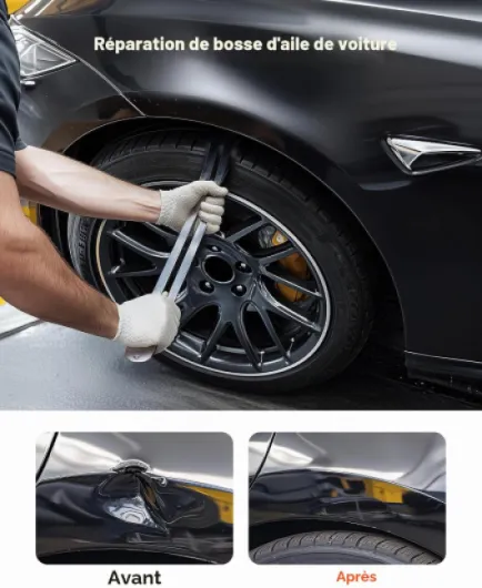 Kit de Débosselage de Carrosserie, Outil de Réparation de Dommages aux Ailes, avec Barre Courbée, Pied-de-Biche, Marteau en Caoutchouc, Airbag, Stylos Détachables et de Réparation, Garage