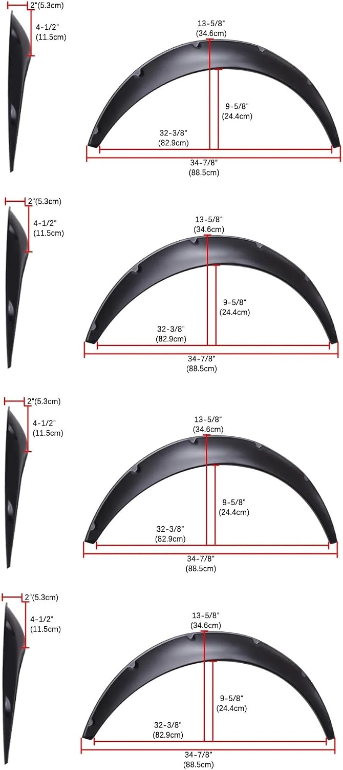 Kit de 4 pcs Élargisseurs d'Ailes d’Voiture Évasement de Roue Universelles Avant et Arriere 89cm x 35cm