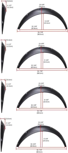 Kit de 4 pcs Élargisseurs d'Ailes d’Voiture Évasement de Roue Universelles Avant et Arriere 89cm x 35cm
