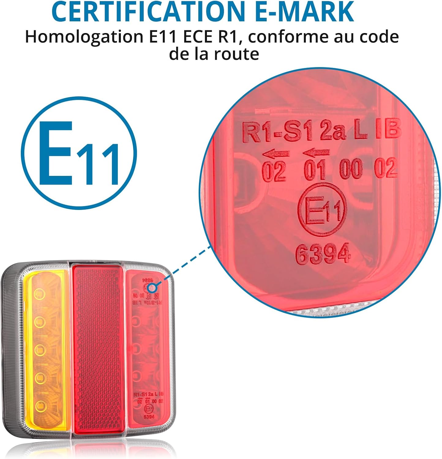 Feux Arrière Remorque Feux de Remorque Montage à Vis Câble de 7,5m 7 Broches 18 LEDs Super Claires avec E Mark E11 pour La Circulation Routière pour Camping-Car Camion Poids Lourd Tracteur 7 Broches Montage par vis