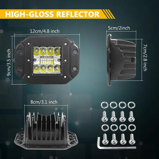 2X Rampe de Phare LED encastré, 5 Pouces 42W Feux de Travail, 6000K 2 Pcs 42W Spotlight