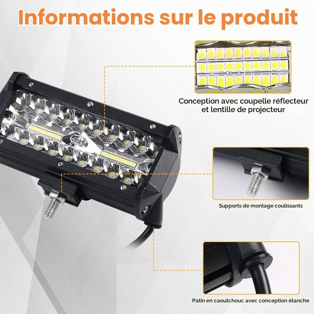 120W Phares de Travail LED, 2pcs 7 inch 6000K 7200 LM Projecteur LEDS Voiture Étanche IP67 Spot Flood Feux Antibrouillard LED Poutre Combo Nilight Phare pour Camion Voiture VTT/VUS Bateau 7 inch 120 W
