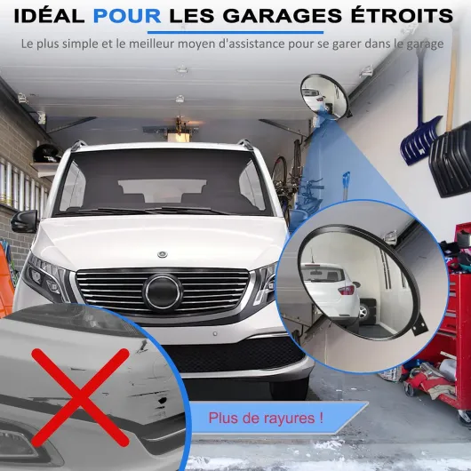 Miroir Garage 30 cm en Acrylique, Grand Angle 130° 30 cm (Sans auvent)