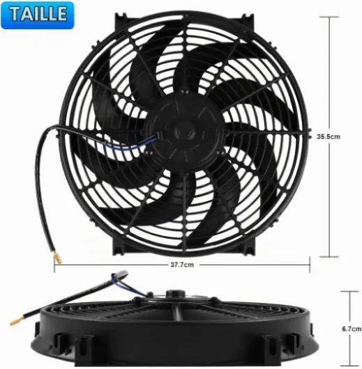 DOCAS 14 Pouces 12V 90W Ventilateur de refroidissement électrique universel, ventilateur montage radiateur réversible Refroidissement pour moteur de voiture