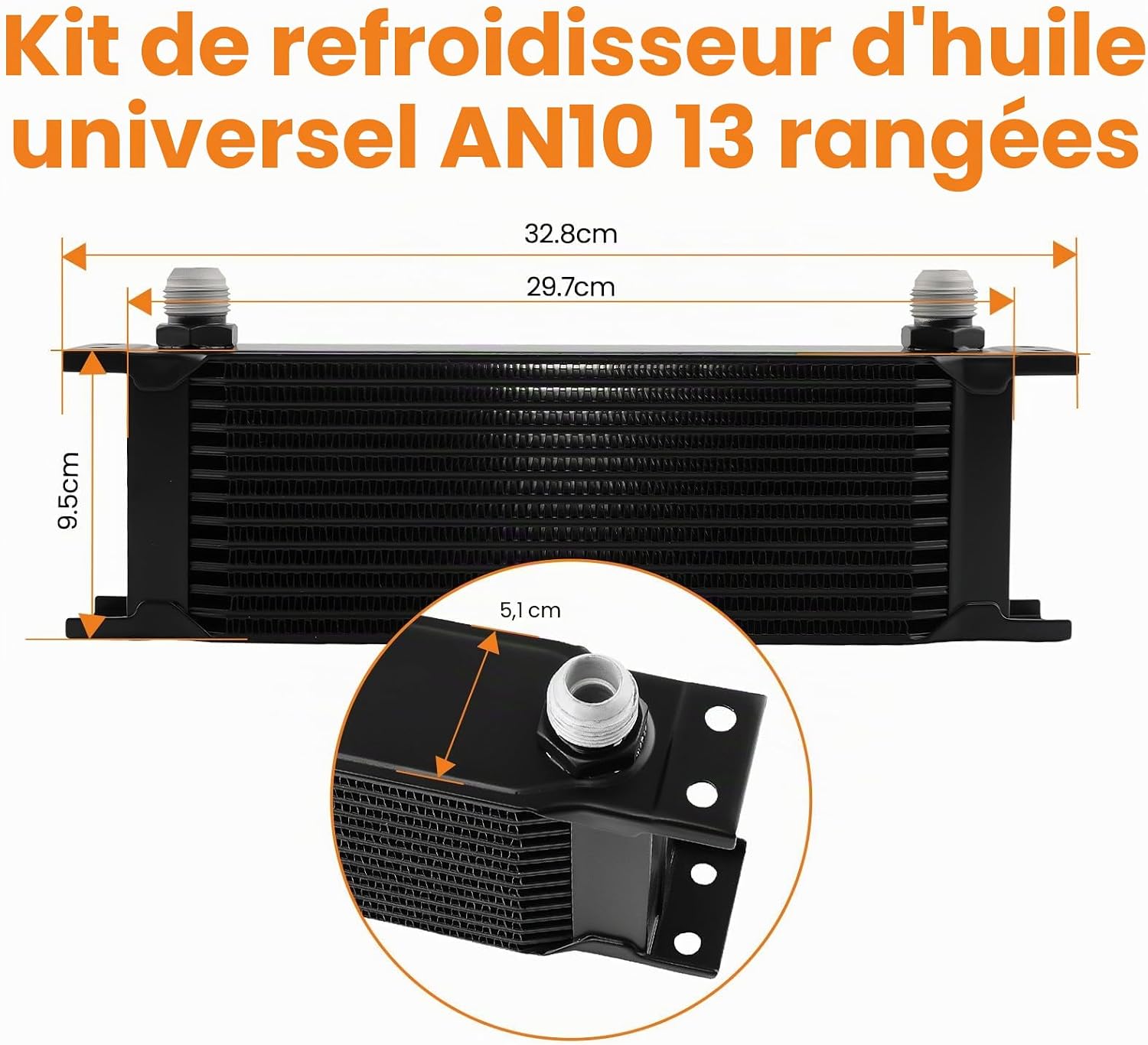 Refroidisseur d'huile universel 13 rangées AN10 Noir 13Row