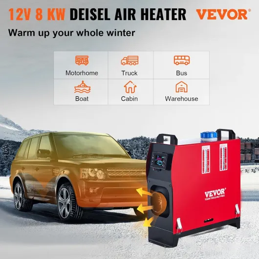 Chauffe-air diesel 8 kW 12 V Chauffage auxiliaire pour voiture, camion, camping-car, bus avec interrupteur LCD 1 sortie d'air