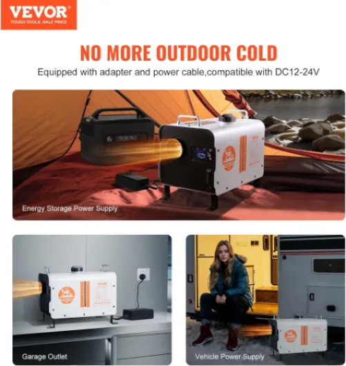 Chauffage Diesel 8 kW, Réchauffeur d'Air Tout-en-Un 12/24/220 V, Contrôle par App Bluetooth, Télécommande et Écran d'Affichage, Alarme CO, Portable, Chauffage Rapide, pour Voiture Camping-car