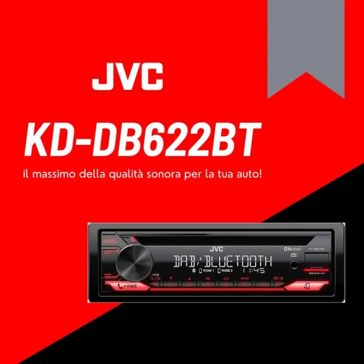 KD-DB622BT Autoradio CD avec DAB+ et kit mains libres Bluetooth (processeur de son, USB, entrée auxiliaire, contrôle Spotify, 4 x 50 watts, illumination des boutons rouges, sans antenne)
