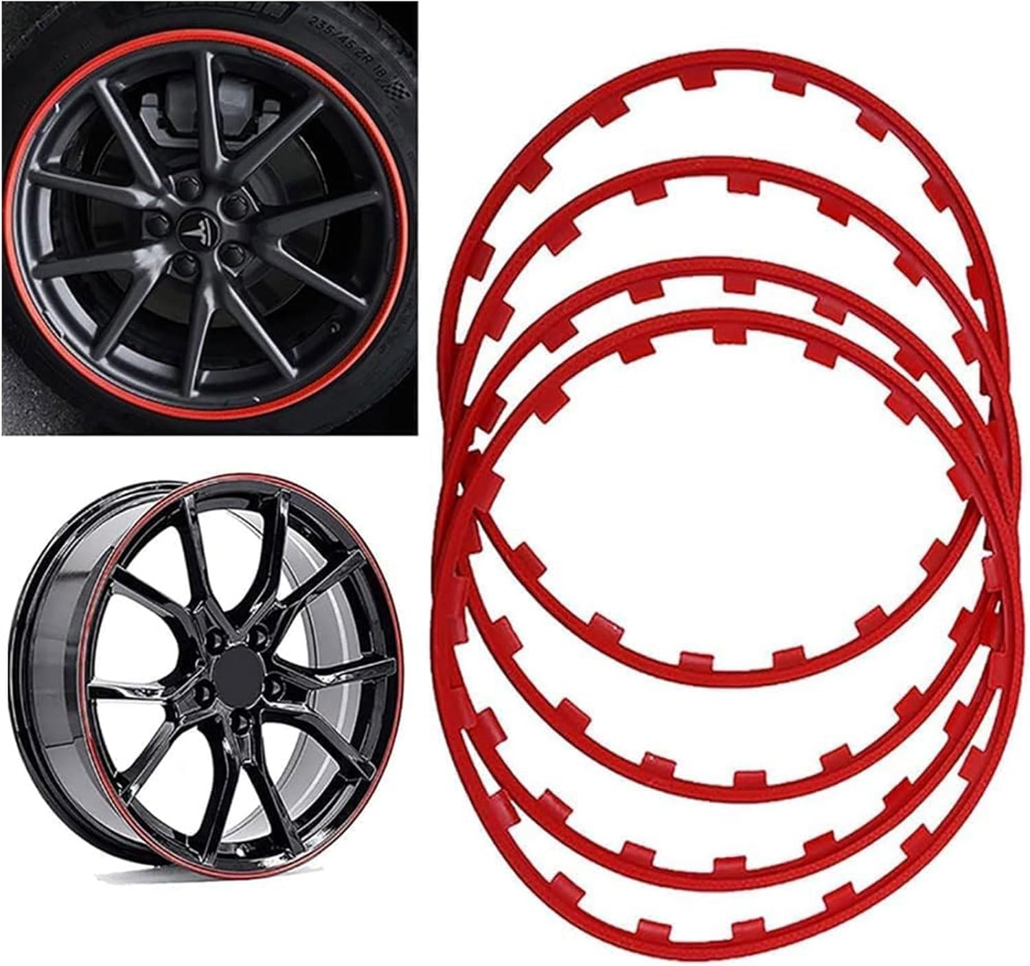 UIHECTA 16/17/18/19/20 Pouce Protecteurs De Jantes, Garniture De Protection De Garde De Jantes Automobiles, Anti-Collision Anti-Rayures Kit De Garnitures De Remise en éTat De Voiture,Rouge,18in