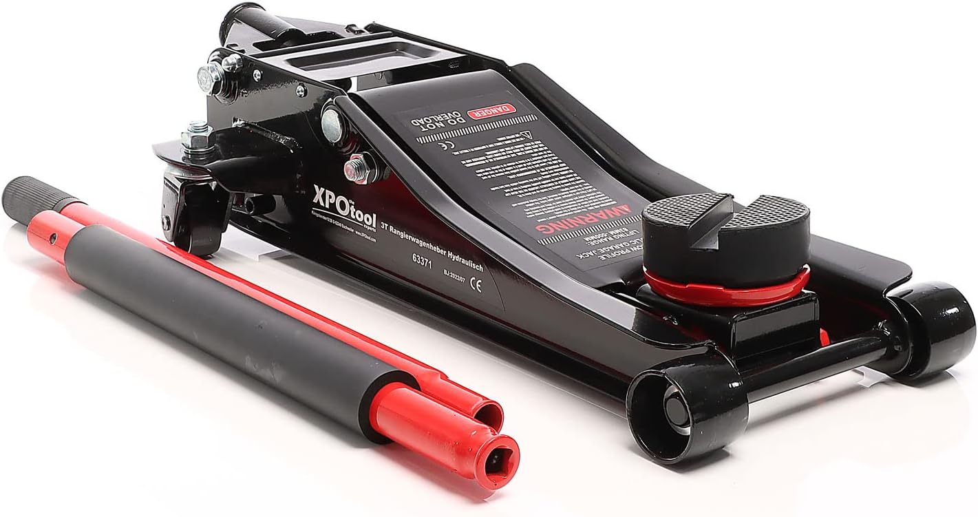 XPOtool Cric hydraulique de Plancher manœuvrable de 3T Poids 29 kg Hauteur de Levage 85-500mm avec Piston Double Levage Voiture Garage Atelier Cric de Sol Accessoires de Garage et Atelier Auto