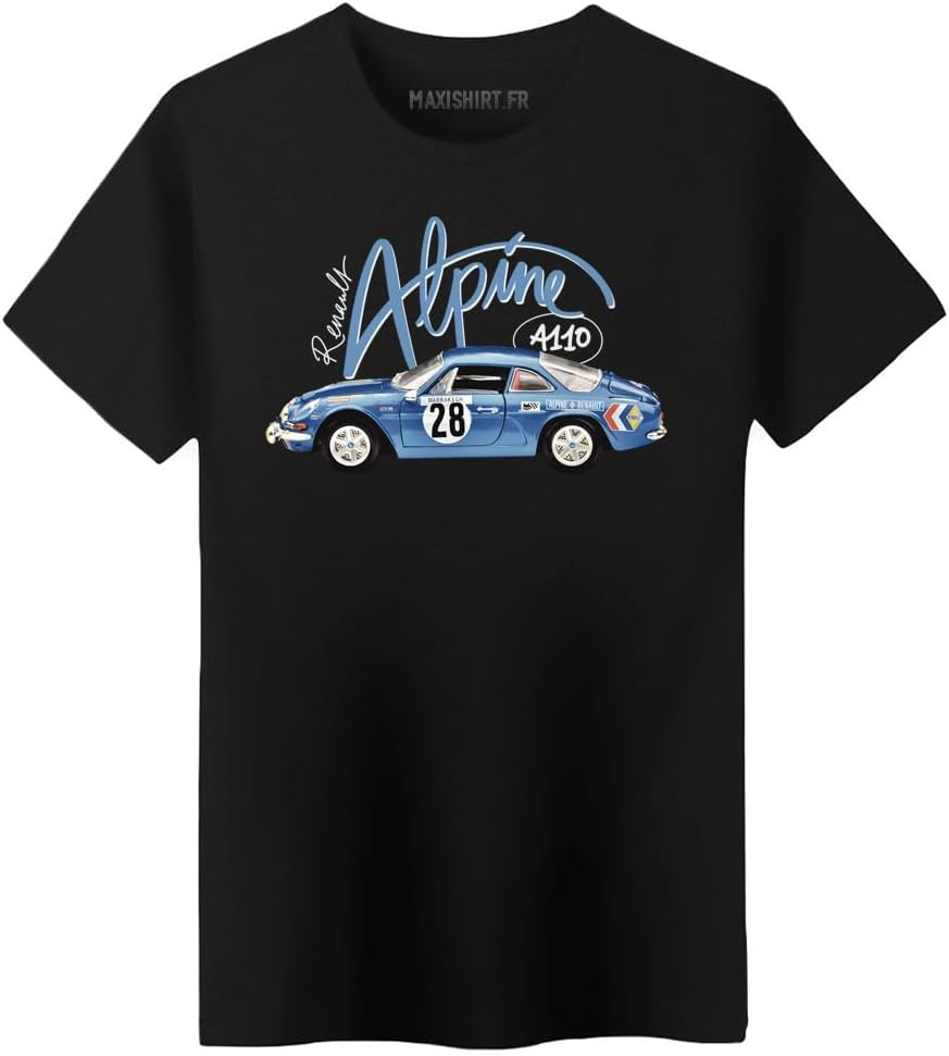 T-Shirt Homme Voiture, Alpine A110 Bleue; 100% Coton, Coupe Moderne