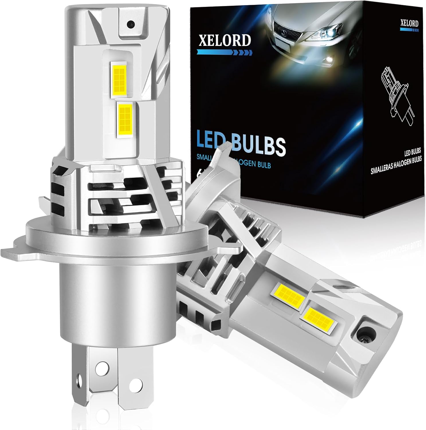 Ampoule LED H4 6500K Lumière Blanche Forte, 400% Plus Lumineuse,Adaptée Pour Ampoule De Phare De Voiture,DC 12V,1:1 Plug And Play (2 Ampoules)