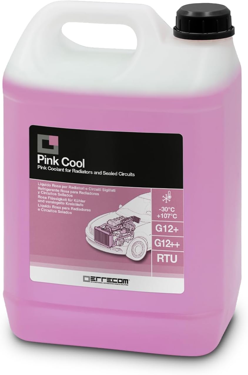 Pink Cool, Liquide Radiateur Rose -30°C/+107°C, antigel G12+, G12++ avec Paquet d'inhibiteurs Si-OAT 100% silanisé, Prêt à l'emploi, 5 litres Rose, G12+ G12++, -30°c Prêt À L'emploi 5 Litres