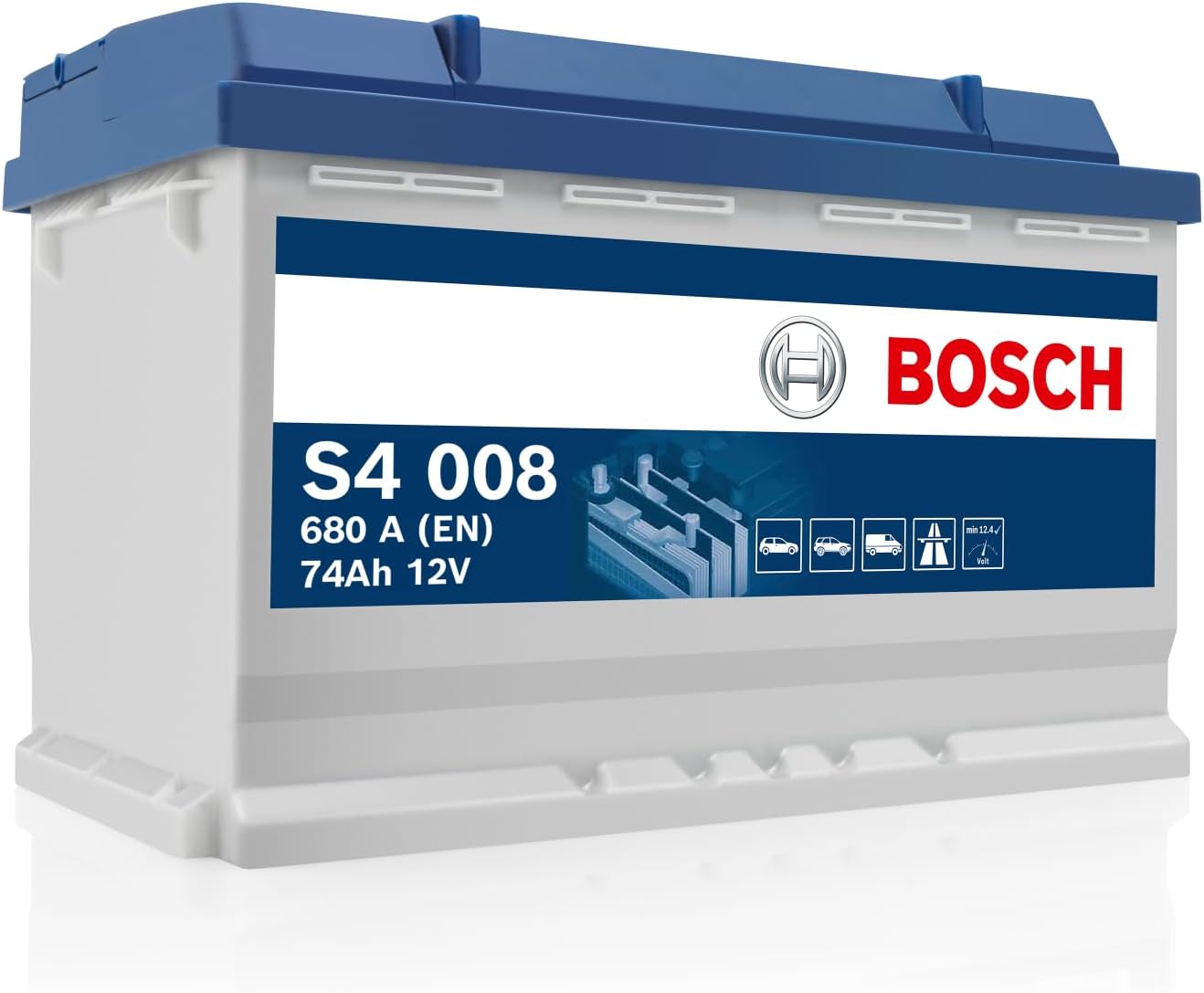 S4 008 Batterie Auto 74 A/h - 680 A - Batterie 12 V, Plomb-acide pour Véhicules sans Système Start/Stop, Polarité Gauche (-) Droite (+), 278 x 175 x 190 mm