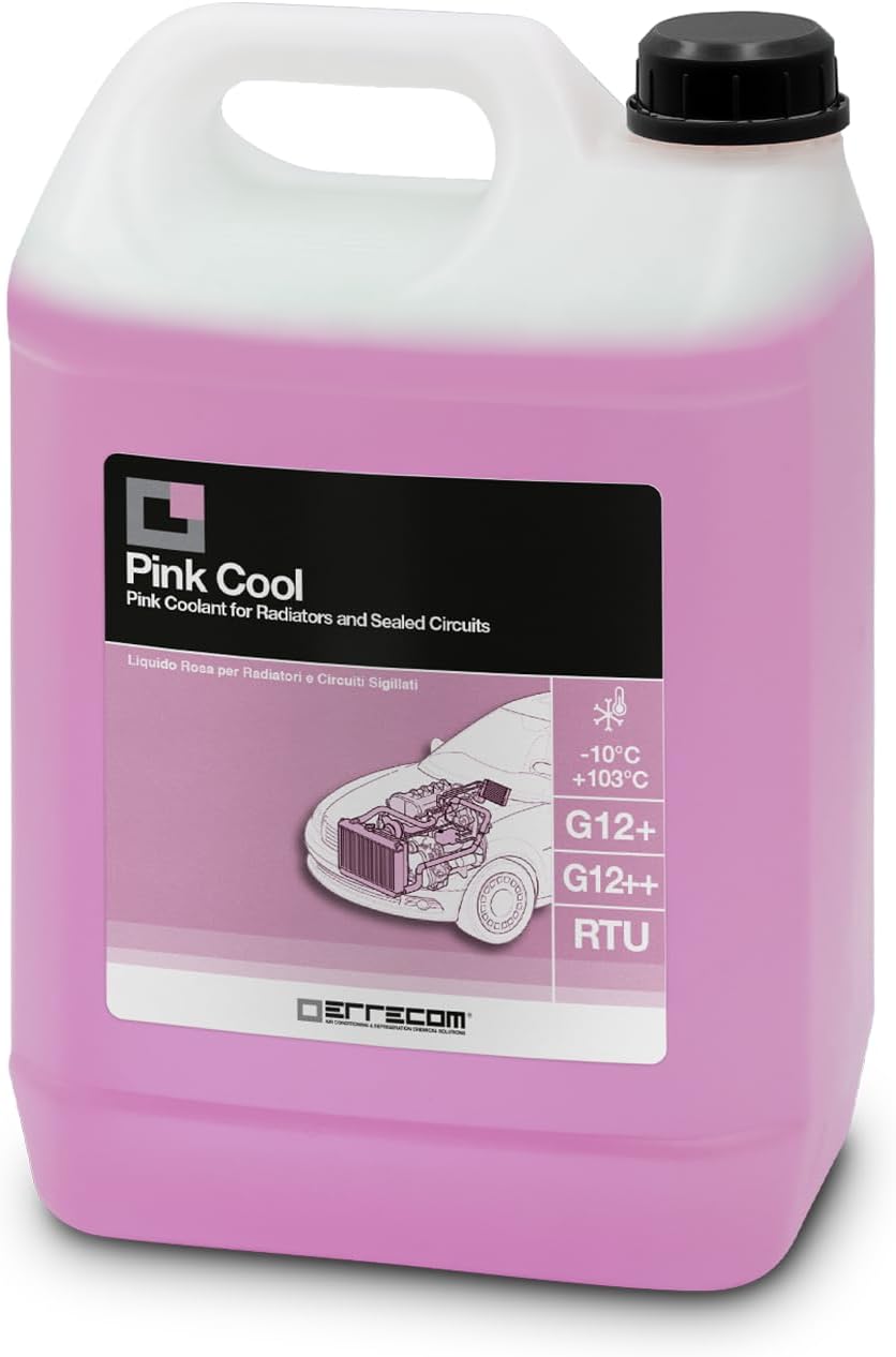 Pink Cool, Liquide Radiateur Rose -10°C/+103°C, antigel G12+, G12++ avec Paquet d'inhibiteurs Si-OAT 100% silanisé, Prêt à l'emploi, 5 litres Rose, G12+ G12++, -10°c Prêt À L'emploi 5 Litres