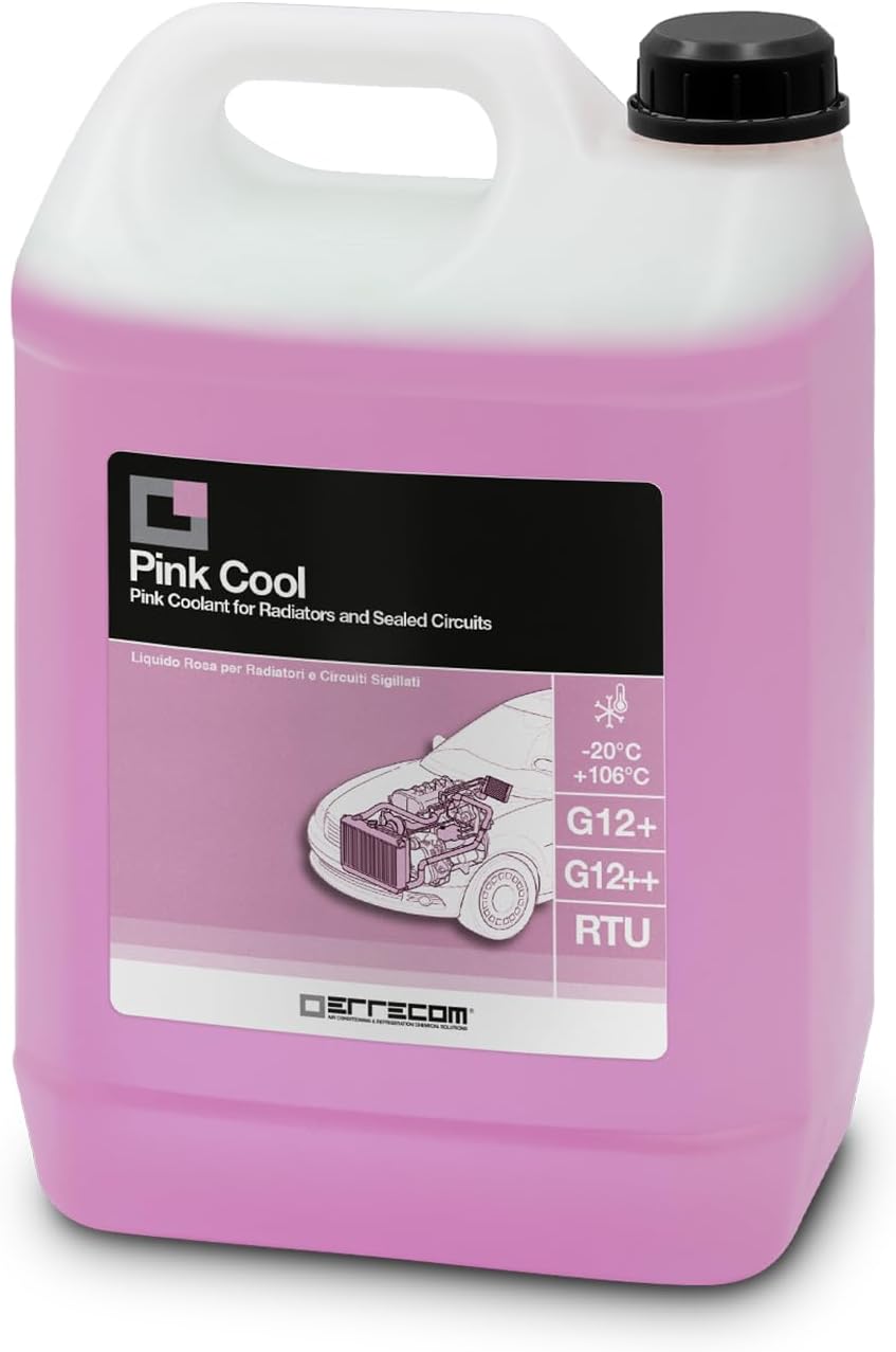 Pink Cool, Liquide Radiateur Rose -20°C/+106°C, antigel G12+, G12++ avec Paquet d'inhibiteurs Si-OAT 100% silanisé, Prêt à l'emploi, 5 litres Rose, G12+ G12++, -20°c Prêt À L'emploi 5 Litres