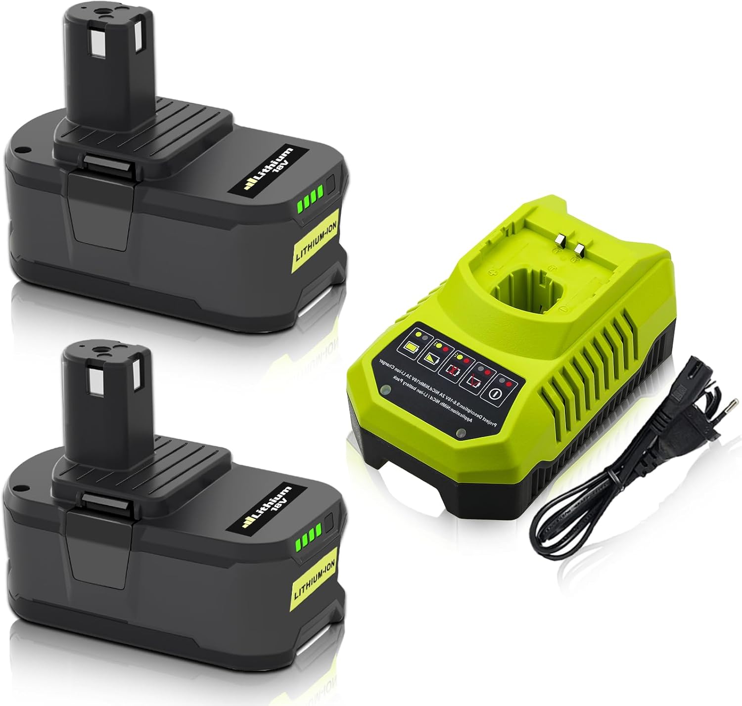 2 X 18V 5Ah Remplacement pour Ryobi Batterie 18V P108 + 3A pour Ryobi Chargeur 9.6V-18V BCL14151H RB18L50 RB18L40 RB18L25 P108 P107 P122 P104 P105 P102 P103 avec indicateur LED