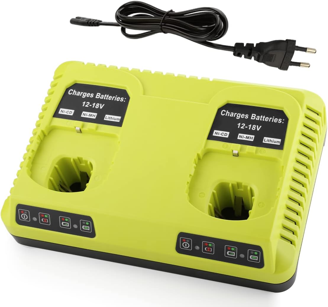 Chargeur pour Ryobi 3A 12V-18V Dual Port Chargeur de Remplacement pour Ryobi One+ P108 P107 P104 P105 P102 P103 Lithium-Ionen & Ni-Mh/Ni-CD Ryobi Batterie