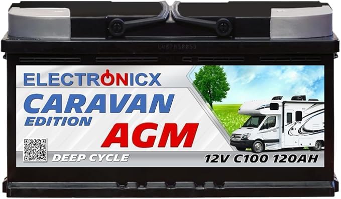 Batterie AGM 120Ah Caravan Edition Batterie Voiture 12v Solution Énergétique Solaire Batterie Décharge Lente pour Camping-Car Enfant Panneau 120 Ah