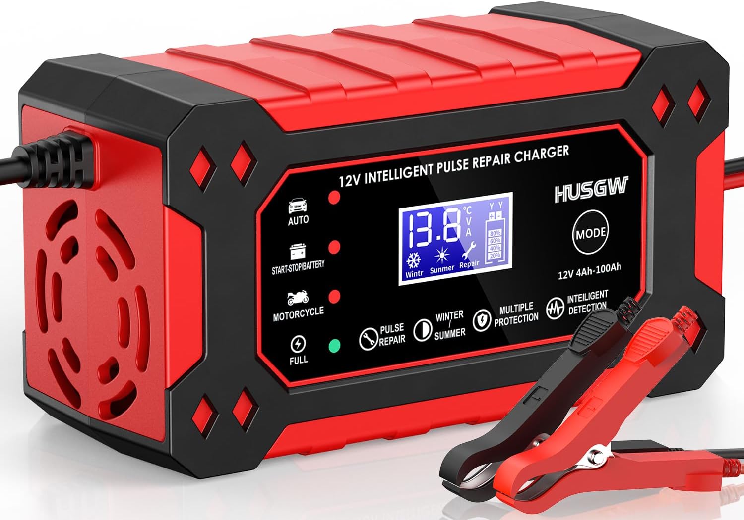 Chargeur de Batterie Intelligent, Chargeur Batterie Mainteneur et Automatique Réparation Fonction Portable avec Écran LCD, pour Voiture Moto Camion, AGM, Gel, Wet, SLA (6A) (6A)