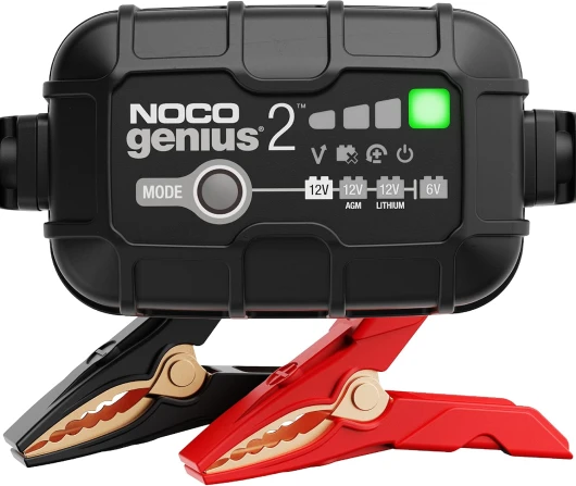 GENIUS2EU, Chargeur de Batterie de Voiture 2A, Chargeur de Batterie 6V et 12V, Mainteneur de Batterie, Chargeur d'entretien et Désulfateur pour Batteries Auto, Moto, Quad, AGM, Gel et Lithium