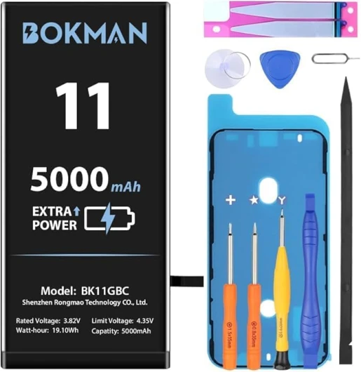Batterie pour iPhone 11 avec 5000mAh Haute capacité, Batterie en polymère Li-ION avec Tous Les Kits d'outils