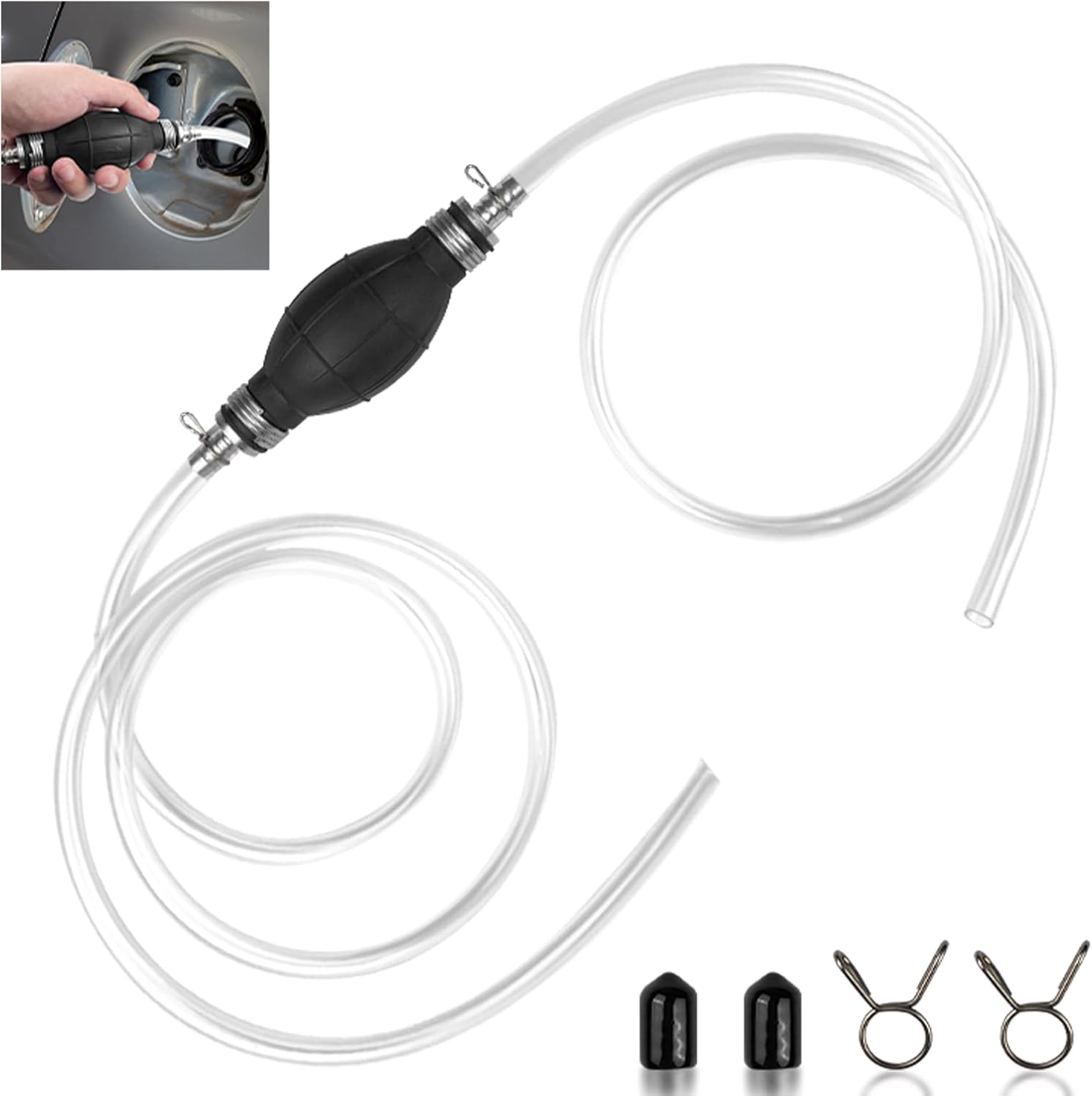 Fousenuk Pompe Manuelle, Pompe de Transfert Carburant Universelle avec 2M de Tuyau de Pression de Tube, Pompe a Carburant de Portable pour Transfert Liquide, Carburant, Essence, Diesel