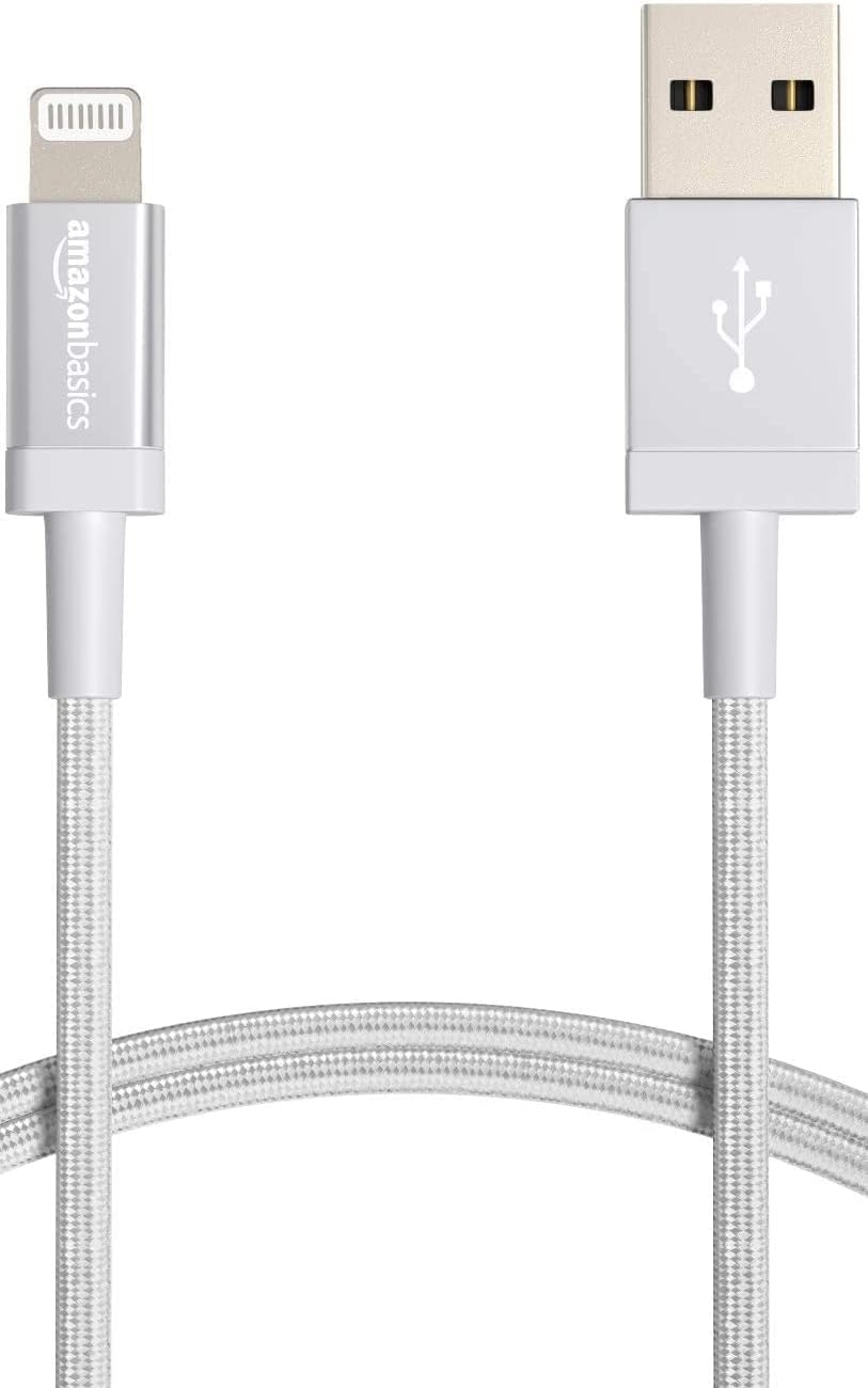 Câble USB-A vers Lightning en nylon tressé Chargeur certifié MFi pour iPhone, 0.9 m, Argenté