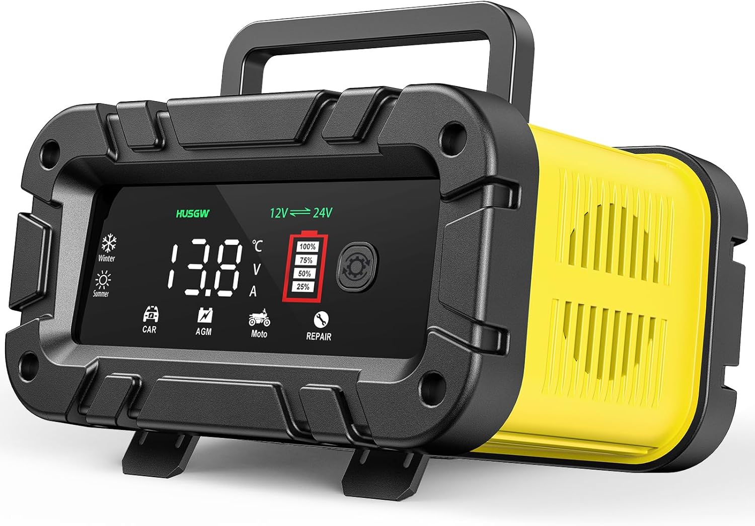 Chargeur de Batterie Intelligent 12V/24V 20A, Chargeur Batterie Mainteneur et Automatique Réparation Fonction Portable avec Écran LCD, pour Voiture Moto Camion, AGM, Gel, Wet, SLA(2-150AH) (20A)