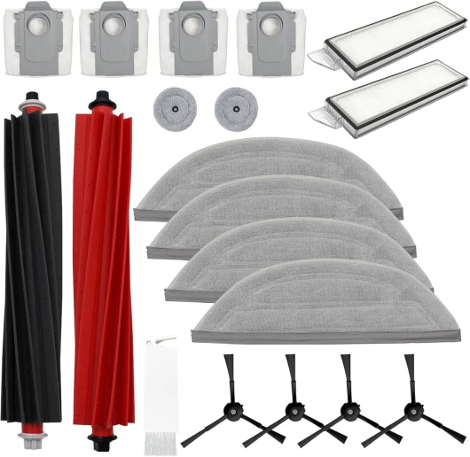 Pièces détachées pour Roborock S8 MaxV Ultra - Kit de 19 accessoires comprenant des brosses latérales, des brosses principales, un filtre, des sacs à poussière, des lingettes latérales et des lingette