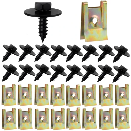 100Pièces Kit de Clip à Vis et Écrou,avec 50 Vis de Carrosserie et 50 U-Clip écrous Fixation pour Garde-Boue de Voiture,Type U Sous Support de Passage Roue Kit,pour Voiture Panneau de Porte Intérieu