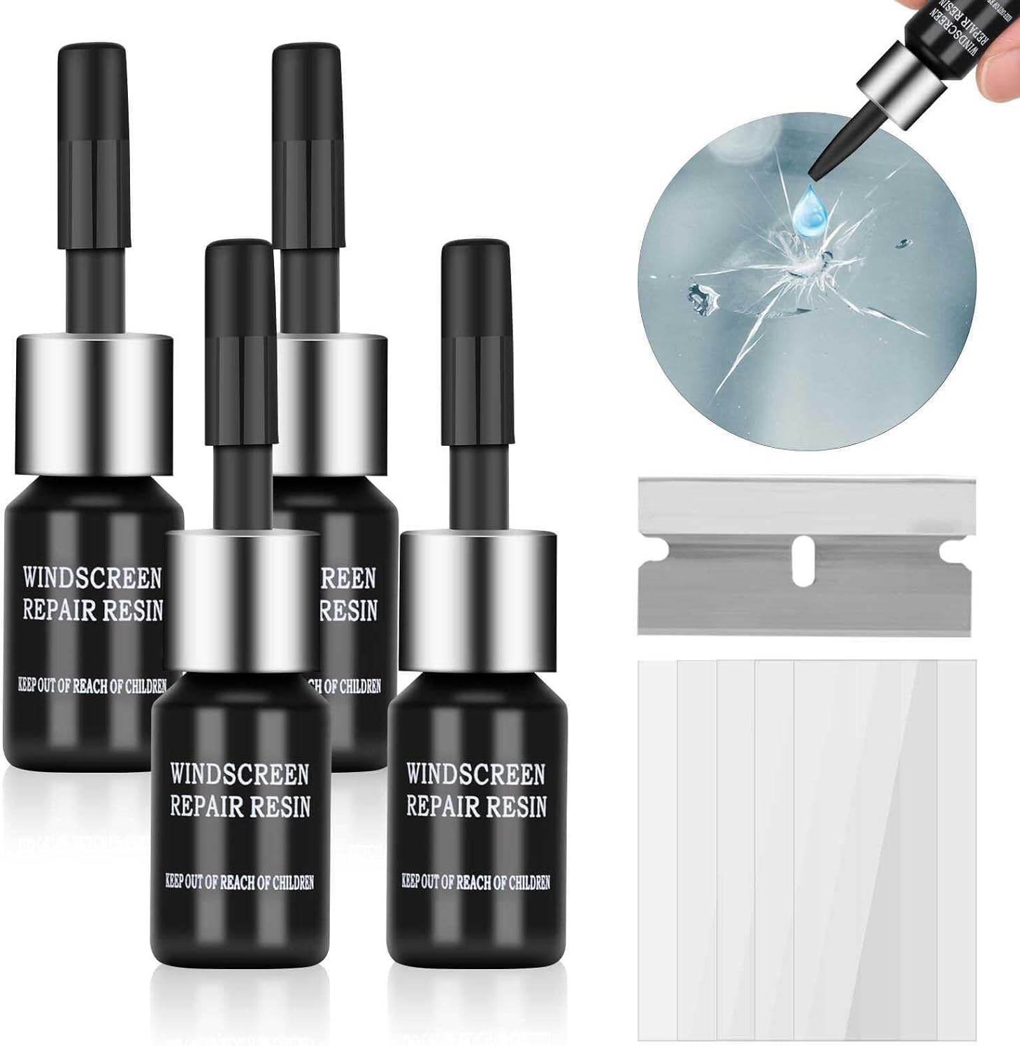 Noir Kit Reparation Pare Brise, Kit de Réparation de Verre Fissuré, Réparation Pare Brise, Brise pour RéParer Les éGratignures, Les Fissures, Les éToiles