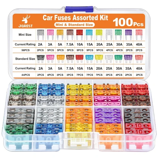 100Pcs Fusible Voiture Set - 56 Mini Fusible Auto + 44 Moyenne Fusible Automobile + 1Extracteur, Auto Fusible pour Voiture/RV/Camion/Moto (2A 3A 5A 7.5A 10A 15A 20A 25A 30A 35A 40A)