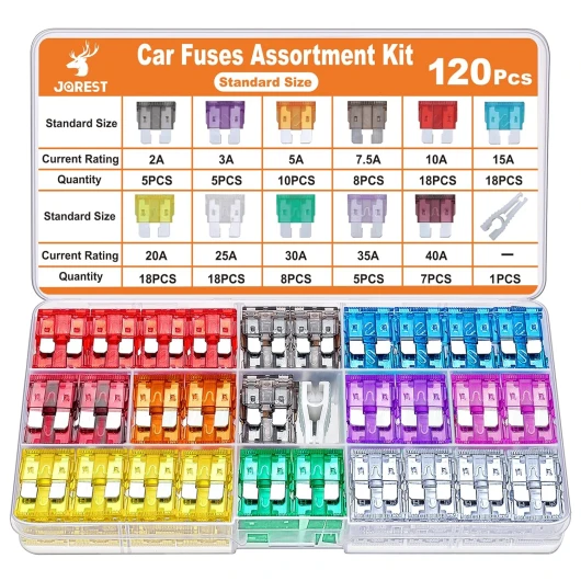 120Pcs Fusible Voiture Set - pour Fusibles Auto Truck/RV/Camion/Moto (2A 3A 5A 7.5A 10A 15A 20A 25A 30A 35A 40A) - Plats Moyenne Fusibles Automobile + 1Extracteur