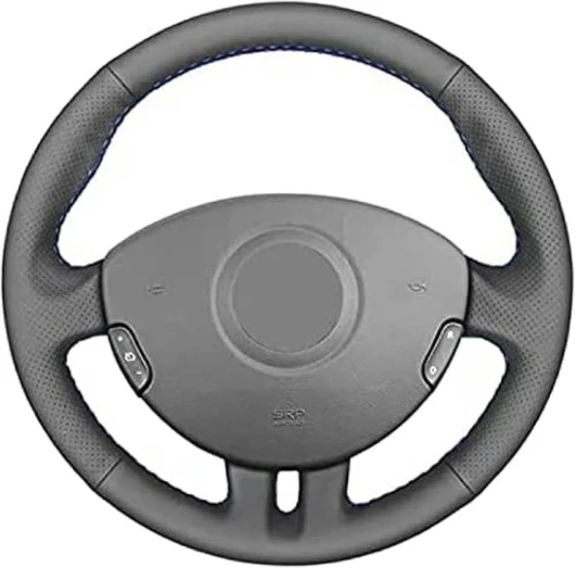 AJOHBM Couvre Volant en Cuir Noir, pour Clio 3 2005-2013 pour Clio 3 RS 2005-2013 Housse de Protection de Volant de Voiture Cousue à la Main