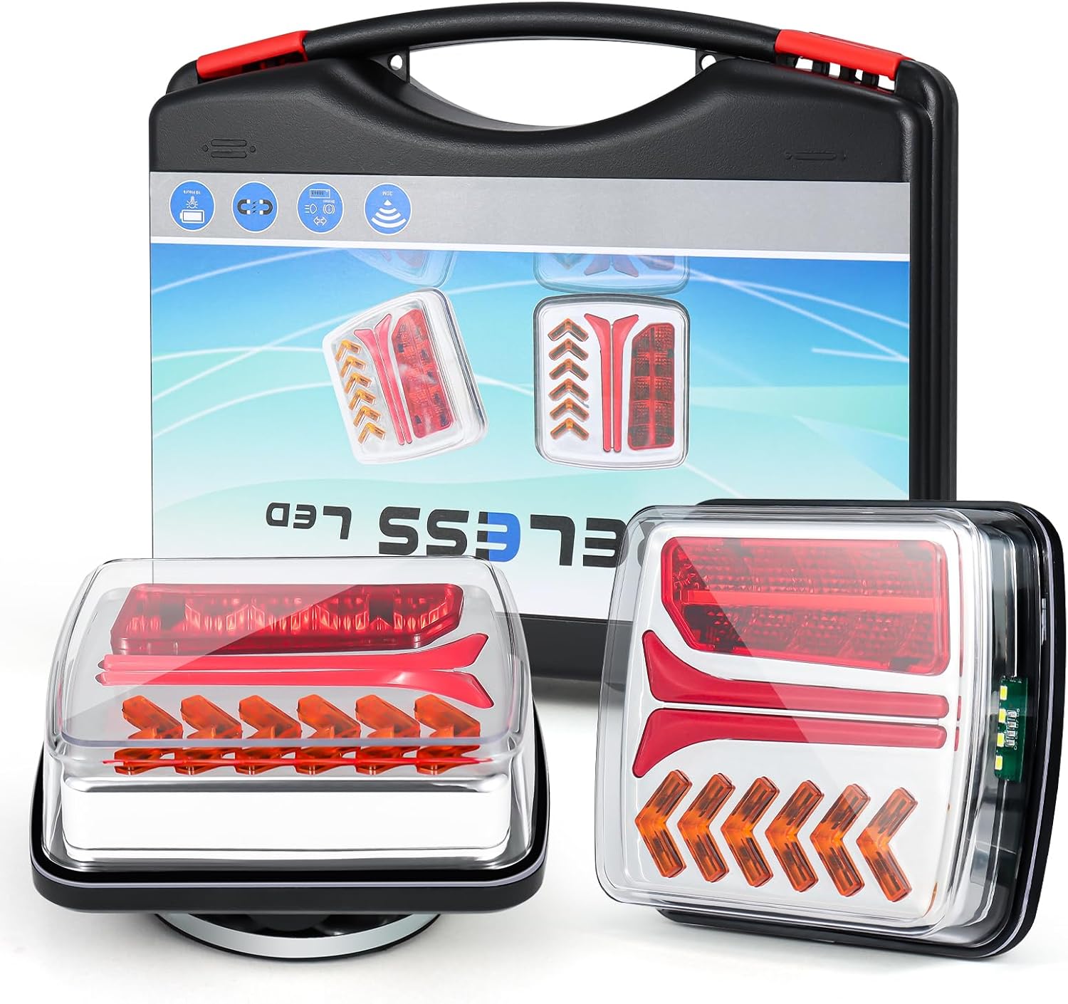 Feux Arrière de Remorque Sans Fil WiFi Magnétiques - Kit d'Éclairage LED 7 Broches pour Auto, Camion, Tracteur, Remorque et Caravane