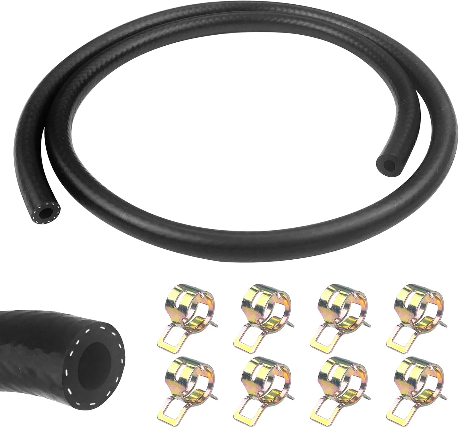 Newpop 1 Mètre durite essence, 6mm Diamètre Intérieur durite gasoil, tuyau essence avec 8pcs colliers de serrage, Tuyau de Carburant pour Camion, Voiture, Tracteur ou Petit Moteur