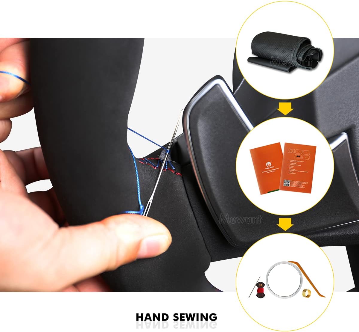 MEWANT Housse de volant en cuir microfibre + daim pour AMG C63 W204 / AMG CLA 45 C117 / CLS 63 AMG C218 / CLS 63 AMG S-Model C218 / E 63 AMG W212 / AMG E 63 S W212 / AMG SL 63 R2222222222222222222 31