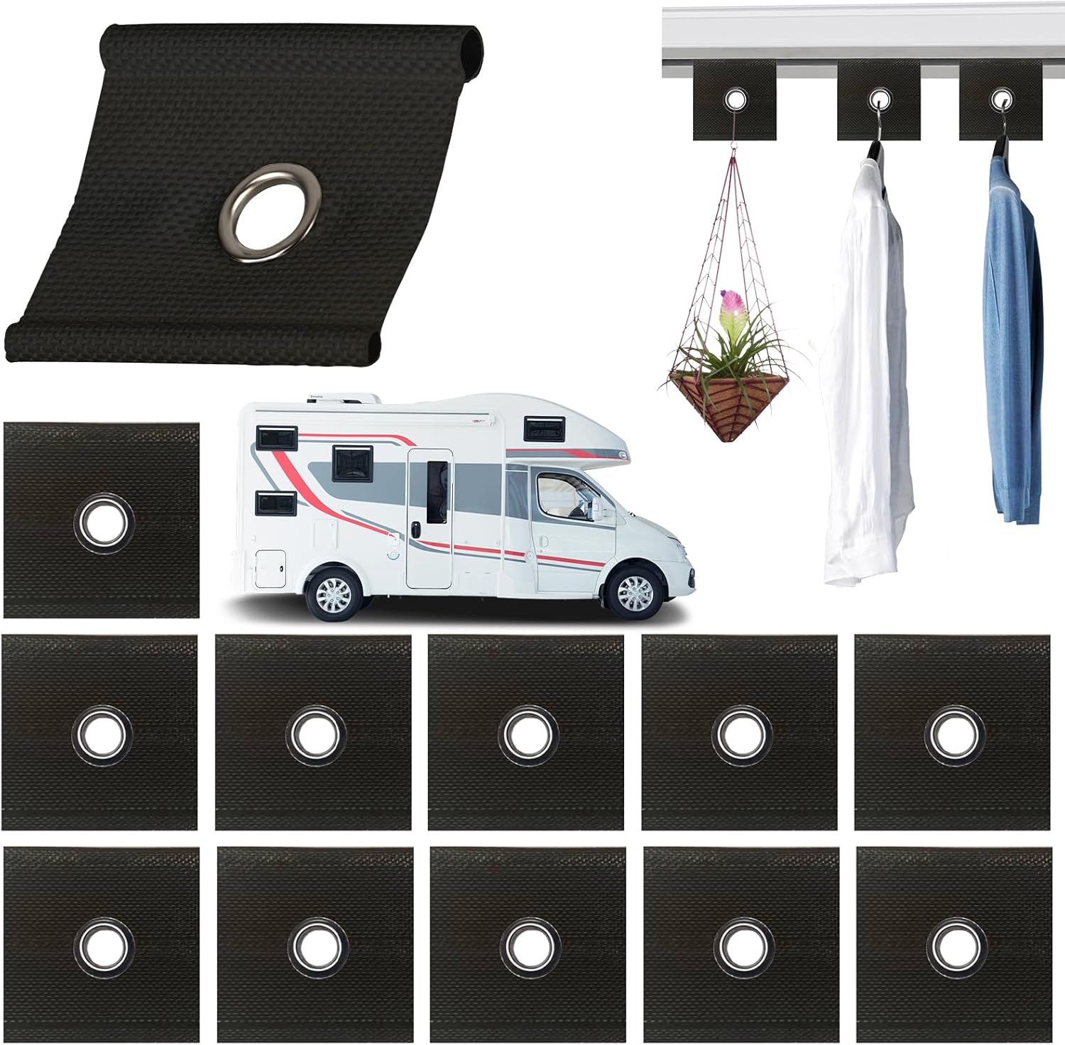 YIUWOD 12 PièCes Caravane Accessoires - œIllets De Passepoil pour Rail - œIllets D'Auvent pour Camping - Convient pour Les Tentes De Camping, Les Caravanes, Les LumièRes ExtéRieures(Noir)