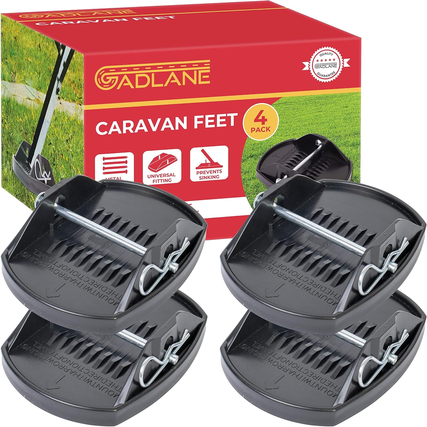 Lot de 4 patins robustes pour cric de caravane - Idéal pour stabiliser et empêcher les pieds de la caravane de s'enfoncer dans un sol mou (pas d'outils nécessaires) - Lot de 4