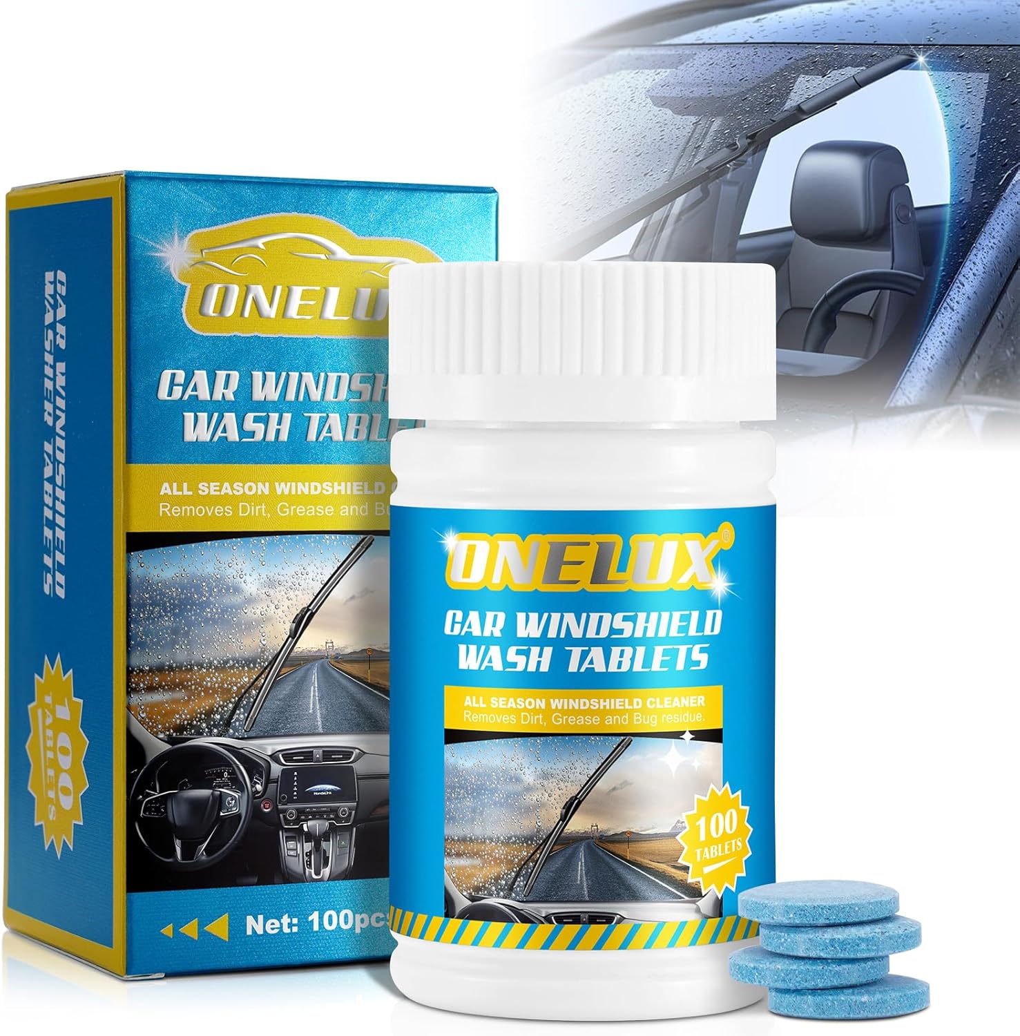 Tablettes De Liquide Lave-Glace Pour Voiture 100 Pcs, Comprimés De Lave-Glace Pour Voiture, Solide Concentré De Lavage De Voiture, Tablettes De Lavage D'Écran, Convient À Toutes Les Vitres