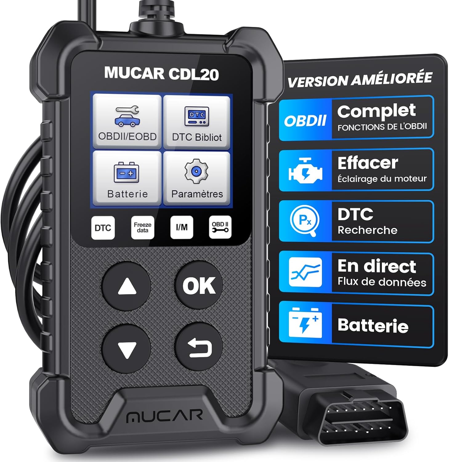 CDL20 OBD2 Valise Diagnostic Auto, Lecteur de Code d'erreur de Moteur, OBD Diagnostique Français Auto Multimarque