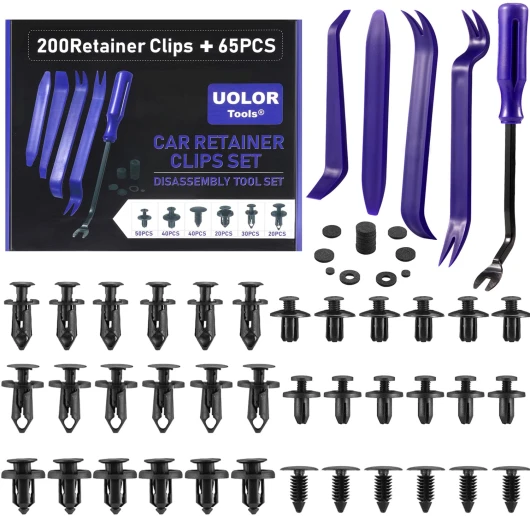 Uolor 265Pcs Rivet Clips Plastique Trousse, Rivet Plastique Fixation, Universels 6 Types Différents de Pinces de Garniture de Porte et Clips en Plastique pour Pare-Chocs avec Outil de Démontage