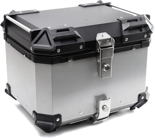 CGLYYDS Top Case Moto,Top Case pour Scooter Roller Moto Quad Aluminium Moto Valise,Top Case Coffret De Moto Aluminium avec Verrouillage de Sécurité,Fixation Antivol,Coffre-Fort De Voyage,Silver-65L