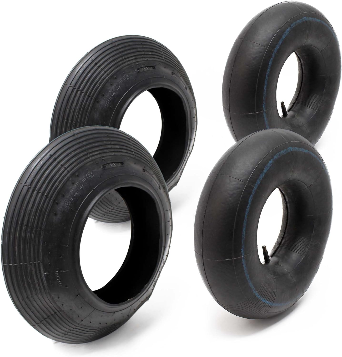 Jeu de 2X Pneus & 2X Chambres à air pour Roues de brouette 4.00-8 avec Valve TR13 Jardin Gazon