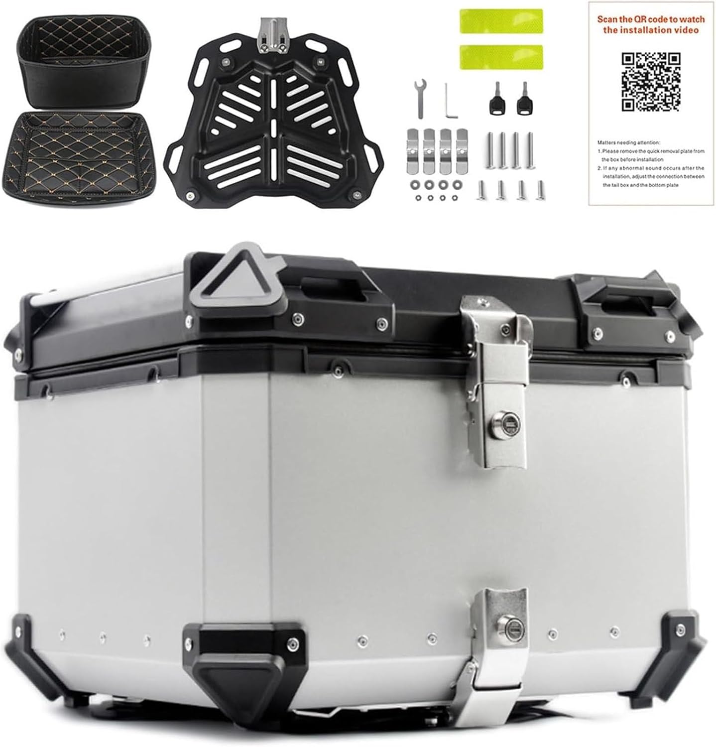 CGLYYDS 36-100L Valise pour Moto,Top Case en Aluminium Design Étanche, Top Case Moto,Coffre Scooter Moto Quad Valise Top Case Universel De Moto,Silver-100L