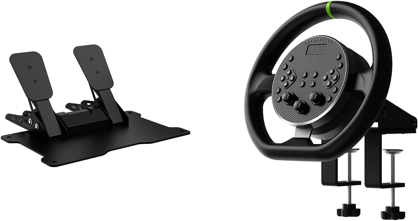 CAMMUS Racing Wheels, enjoliveur de roue en cuir + support de bureau, palettes de changement de vitesse magnétiques, fonctionnement PC haute performance - noir (C5-3 pièces)