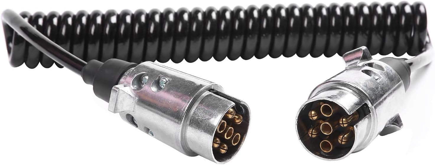 SPARKMOTO Rallonge Spirale Câble Remorque 7 Broches avec Prise mâle en métal,12V Rallonge Prise Remorque Câble de Connexion,Câble de rallonge Spirale 2.6 m,Câbles d'extension pour remorques(SKC03MM)